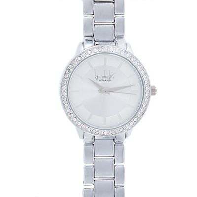 Ladies silver plated crystal bezel round watch